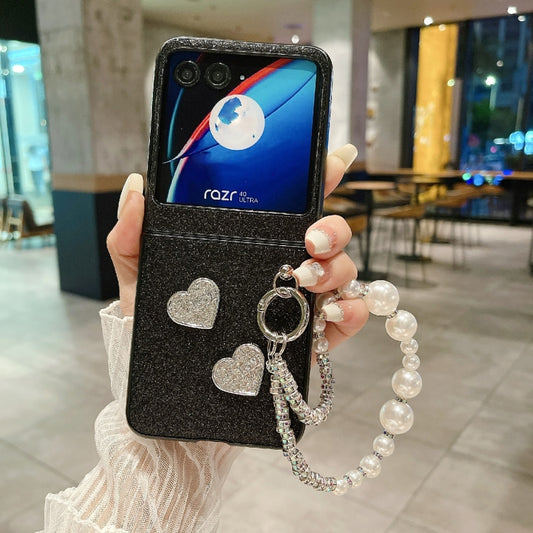 For Motorola Razr 40 Ultra Gradient Color Glitter Shockproof Protective Phone Case With Bead Chain(Black) by buy2fix