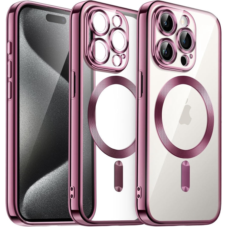 For iPhone 15 Pro Transparent Electroplated Magsafe Magnetic TPU Phone Case(Pink) - iPhone 15 Pro Cases by buy2fix | Online Shopping UK | buy2fix