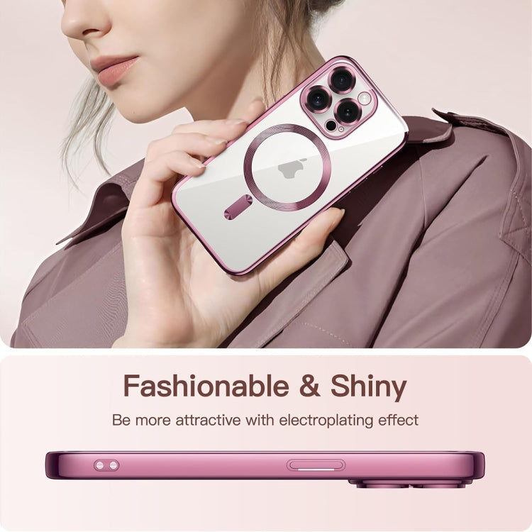 For iPhone 15 Pro Transparent Electroplated Magsafe Magnetic TPU Phone Case(Pink) - iPhone 15 Pro Cases by buy2fix | Online Shopping UK | buy2fix