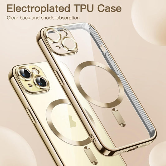 For iPhone 14 Plus Transparent Electroplated Magsafe Magnetic TPU Phone Case(Gold) by buy2fix