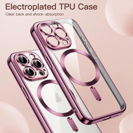 For iPhone 16 Pro Max Transparent Electroplated Magsafe Magnetic TPU Phone Case(Pink) by buy2fix