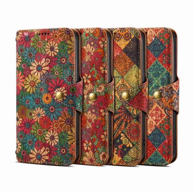 For iPhone 15 Denior Flower Language Series Cork Fabric Oil Edge Leather Phone Case(Summer) - iPhone 15 Cases by Denior | Online Shopping UK | buy2fix