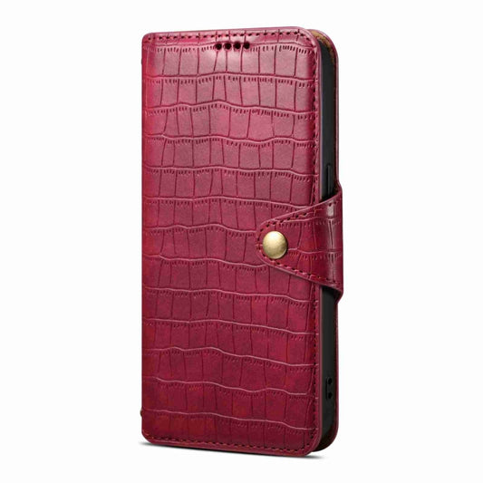 For iPhone 14 Pro Max Denior Crocodile Texture Oil Edge Leather Phone Case(Rose Red) - iPhone 14 Pro Max Cases by Denior | Online Shopping UK | buy2fix