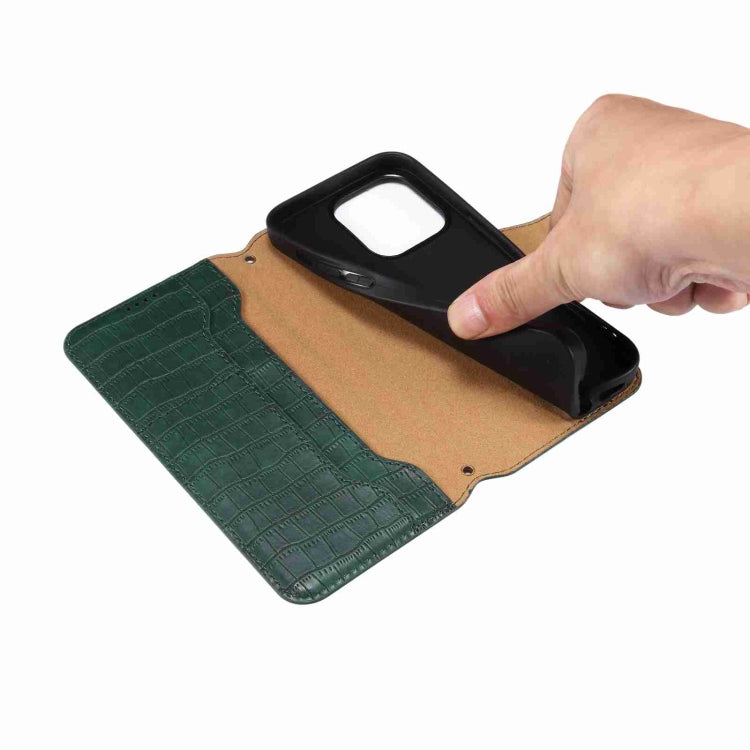 For iPhone 14 Denior Crocodile Texture Oil Edge Leather Phone Case(Green) - iPhone 14 Cases by Denior | Online Shopping UK | buy2fix