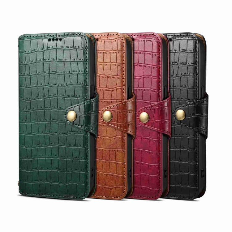For iPhone 16 Pro Max Denior Crocodile Texture Oil Edge Leather Phone Case(Black) by Denior