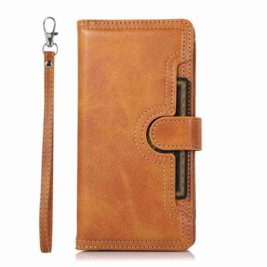 For iPhone 15 Wristband Card Slot Leather Phone Case(Brown) - iPhone 15 Cases by buy2fix | Online Shopping UK | buy2fix