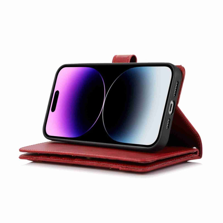 For iPhone 15 Wristband Card Slot Leather Phone Case(Red) - iPhone 15 Cases by buy2fix | Online Shopping UK | buy2fix