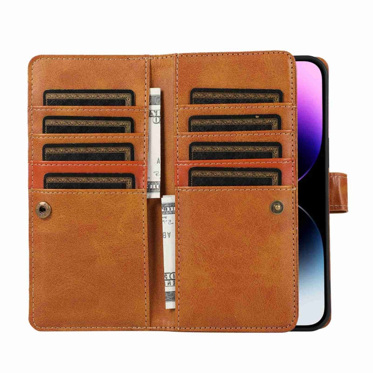 For iPhone 15 Pro Wristband Card Slot Leather Phone Case(Brown) - iPhone 15 Pro Cases by buy2fix | Online Shopping UK | buy2fix