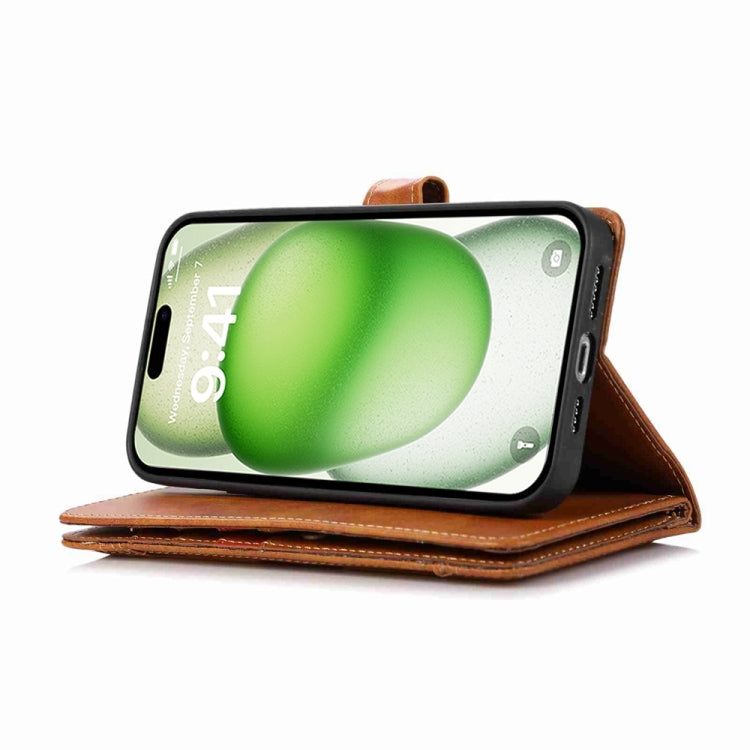 For iPhone 16 Plus Wristband Card Slot Leather Phone Case(Brown) by buy2fix