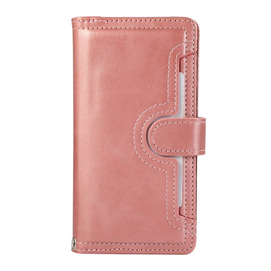 For iPhone 16 Plus Wristband Card Slot Leather Phone Case(Rose Gold) by buy2fix
