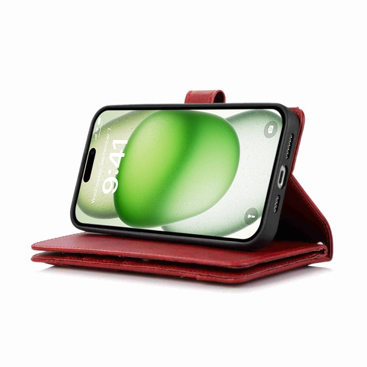 For iPhone 16 Wristband Card Slot Leather Phone Case(Red) by buy2fix