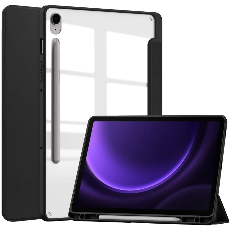 For Samsung Galaxy Tab S9 FE / S10 FE Acrylic 3-folding Smart Leather Tablet Case with Pen Slot(Black) - Galaxy Tab S9 FE by buy2fix | Online Shopping UK | buy2fix