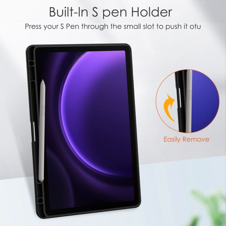 For Samsung Galaxy Tab S9 FE / S10 FE Acrylic 3-folding Smart Leather Tablet Case with Pen Slot(Black) - Galaxy Tab S9 FE by buy2fix | Online Shopping UK | buy2fix