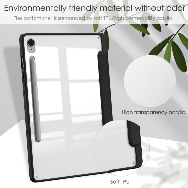 For Samsung Galaxy Tab S9 FE / S10 FE Acrylic 3-folding Smart Leather Tablet Case with Pen Slot(Black) - Galaxy Tab S9 FE by buy2fix | Online Shopping UK | buy2fix