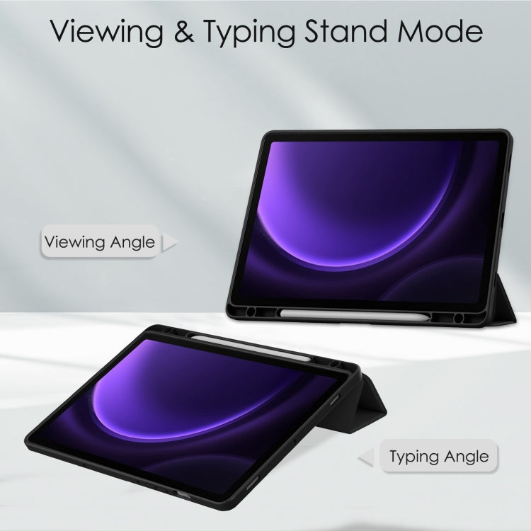 For Samsung Galaxy Tab S9 FE / S10 FE Acrylic 3-folding Smart Leather Tablet Case with Pen Slot(Black) - Galaxy Tab S9 FE by buy2fix | Online Shopping UK | buy2fix