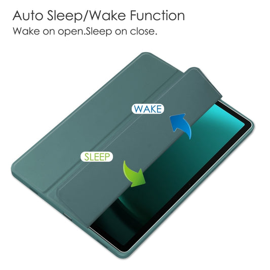 For Samsung Galaxy Tab S9 FE+ / S10+ Acrylic 3-folding Smart Leather Tablet Case with Pen Slot(Dark Green) by buy2fix