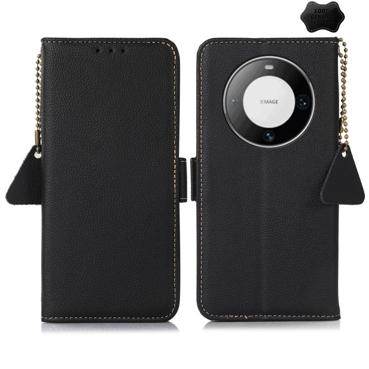 For Huawei Mate 60 Side-Magnetic TJ Genuine Leather RFID Phone Case(Black) - Huawei Cases by buy2fix | Online Shopping UK | buy2fix