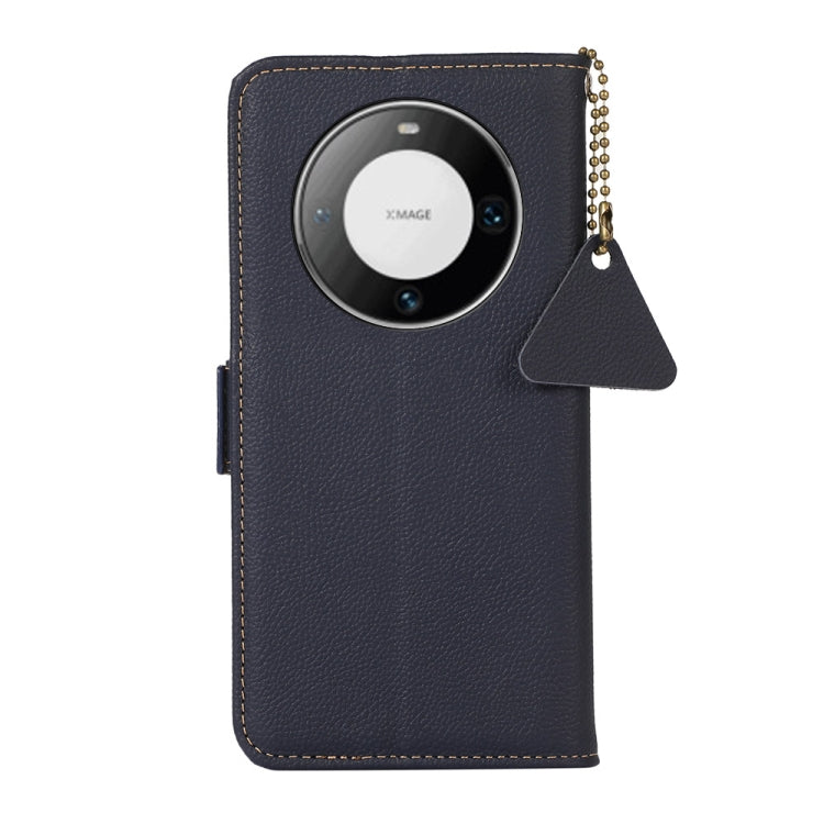 For Huawei Mate 60 Side-Magnetic TJ Genuine Leather RFID Phone Case(Blue) - Huawei Cases by buy2fix | Online Shopping UK | buy2fix
