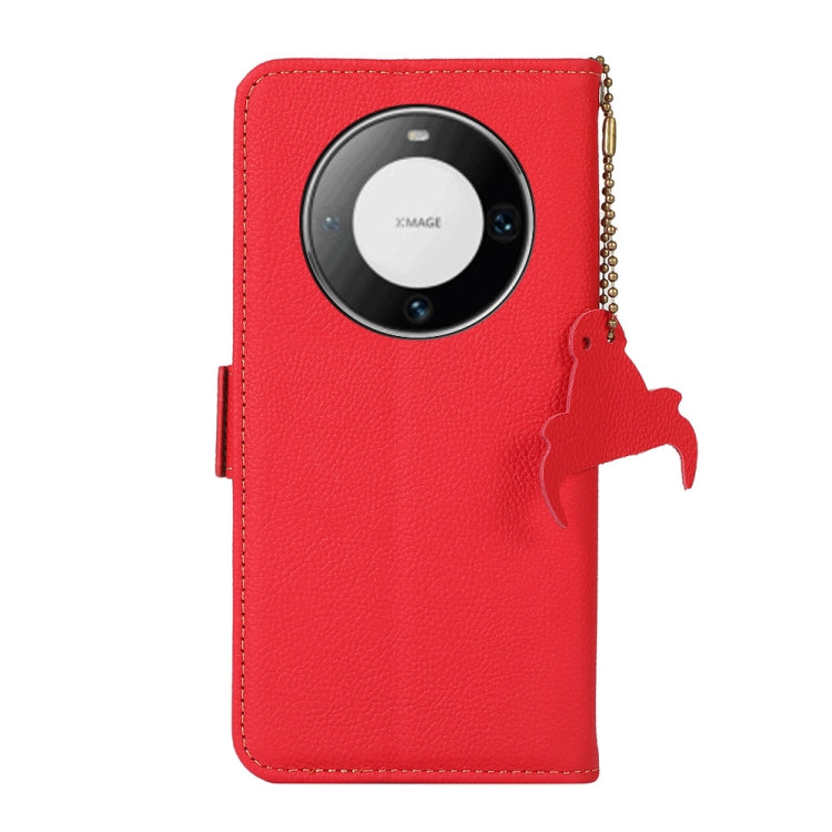 For Huawei Mate 60 Pro Side-Magnetic TJ Genuine Leather RFID Phone Case(Red) - Huawei Cases by buy2fix | Online Shopping UK | buy2fix