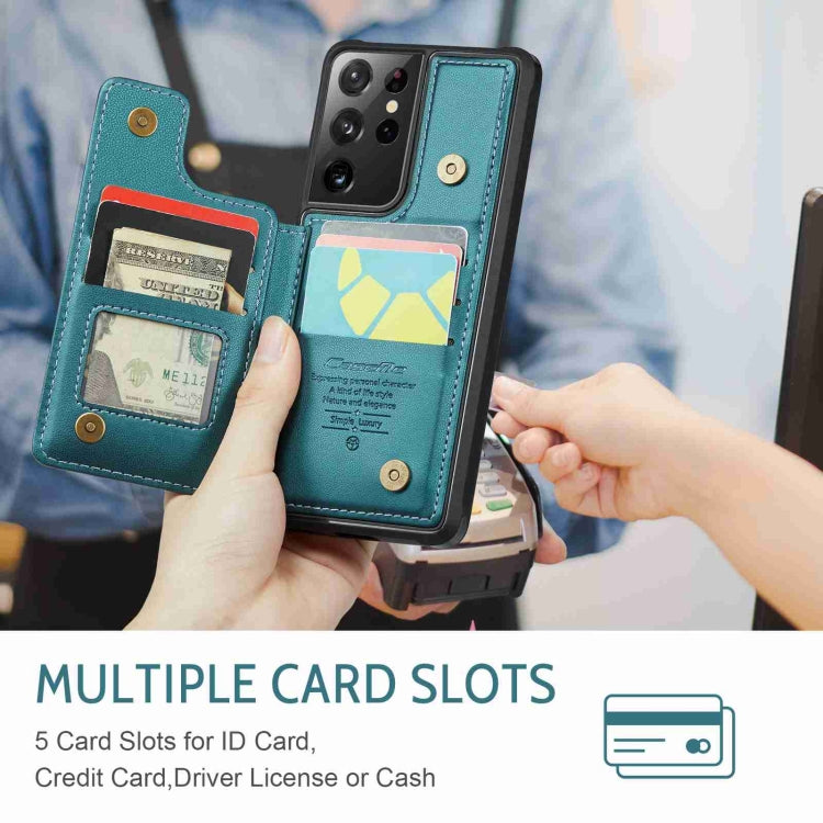 For Samsung Galaxy S21 Ultra 5G CaseMe C22 Card Slots Holder RFID Anti-theft Phone Case(Blue Green) by CaseMe