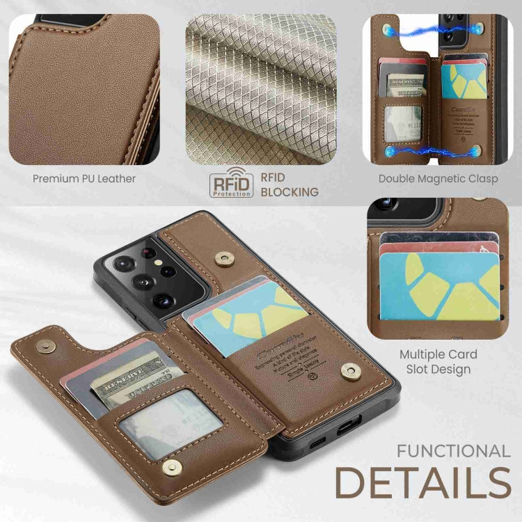 For Samsung Galaxy S21 Ultra 5G CaseMe C22 Card Slots Holder RFID Anti-theft Phone Case(Brown) - Galaxy S21 Ultra 5G Cases by CaseMe | Online Shopping UK | buy2fix