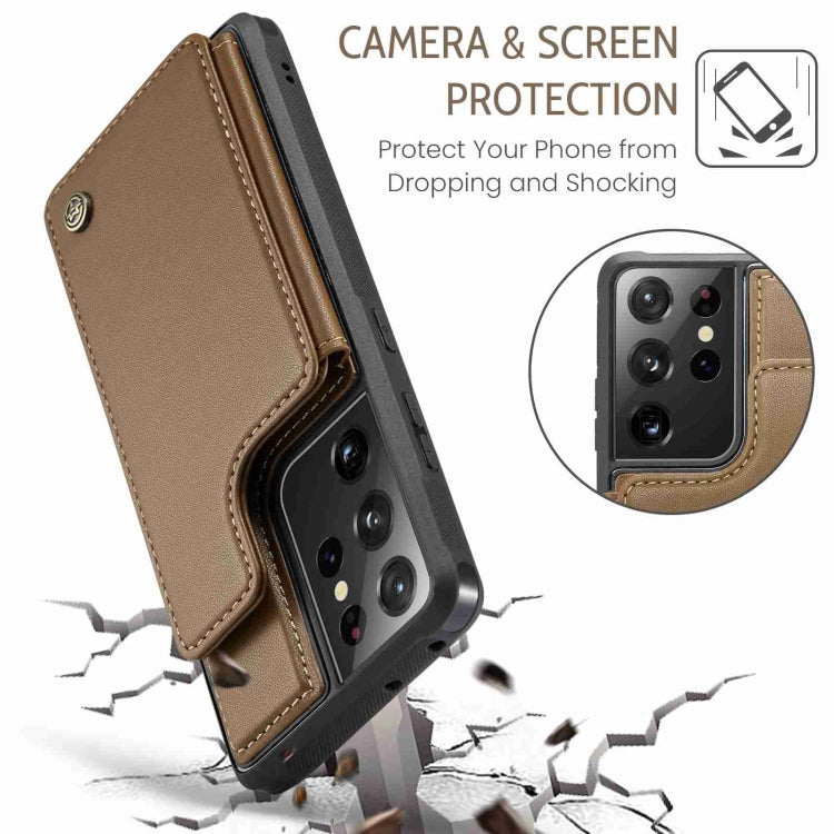 For Samsung Galaxy S21 Ultra 5G CaseMe C22 Card Slots Holder RFID Anti-theft Phone Case(Brown) - Galaxy S21 Ultra 5G Cases by CaseMe | Online Shopping UK | buy2fix