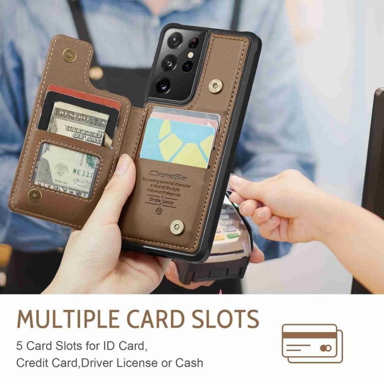 For Samsung Galaxy S21 Ultra 5G CaseMe C22 Card Slots Holder RFID Anti-theft Phone Case(Brown) - Galaxy S21 Ultra 5G Cases by CaseMe | Online Shopping UK | buy2fix
