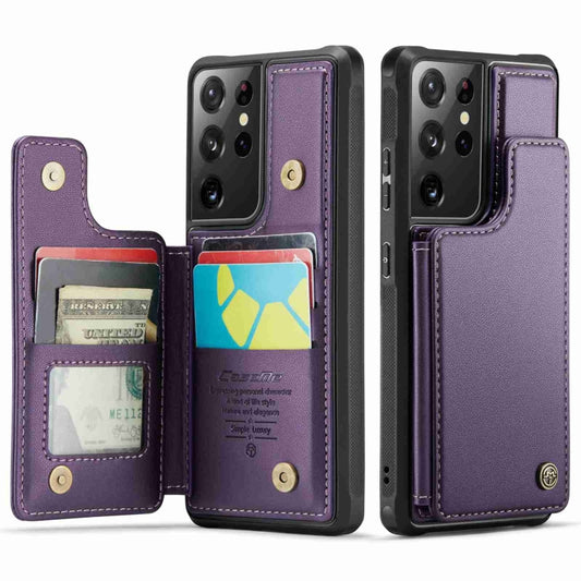 For Samsung Galaxy S21 Ultra 5G CaseMe C22 Card Slots Holder RFID Anti-theft Phone Case(Purple) by CaseMe