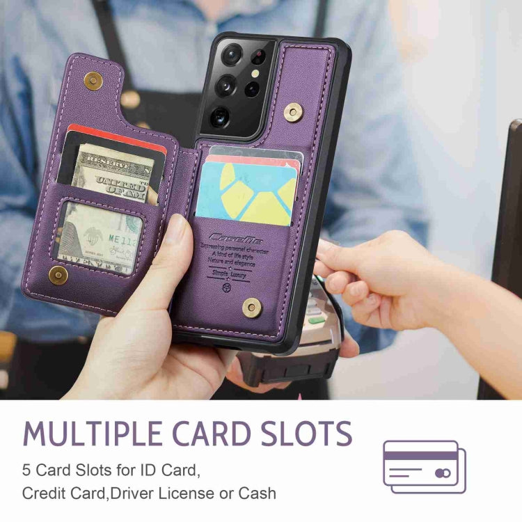 For Samsung Galaxy S21 Ultra 5G CaseMe C22 Card Slots Holder RFID Anti-theft Phone Case(Purple) - Galaxy S21 Ultra 5G Cases by CaseMe | Online Shopping UK | buy2fix