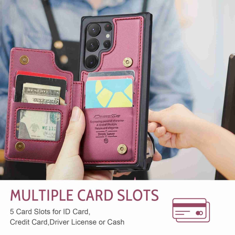 For Samsung Galaxy S22 Ultra 5G CaseMe C22 Card Slots Holder RFID Anti-theft Phone Case(Wine Red) by CaseMe