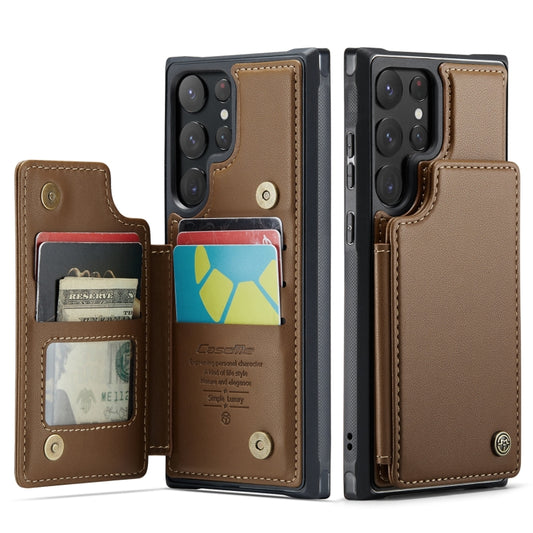 For Samsung Galaxy S22 Ultra 5G CaseMe C22 Card Slots Holder RFID Anti-theft Phone Case(Brown) by CaseMe