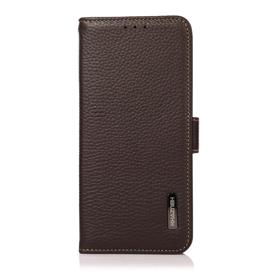 For Huawei Mate 60 Pro KHAZNEH Side-Magnetic Litchi Genuine Leather RFID Case(Brown) - Huawei Cases by buy2fix | Online Shopping UK | buy2fix