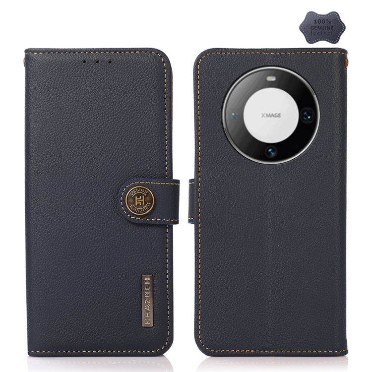For Huawei Mate 60 KHAZNEH Custer Genuine Leather RFID Phone Case(Blue) - Huawei Cases by buy2fix | Online Shopping UK | buy2fix