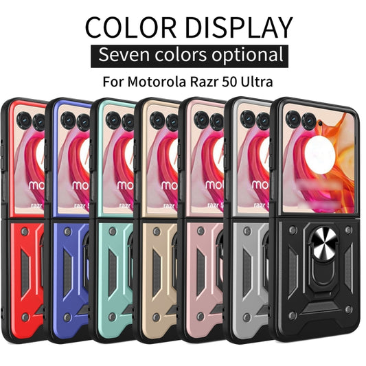 For Motorola Razr 50 Ultra Armor Ring Holder TPU Hybrid PC Phone Case(Silver) by buy2fix