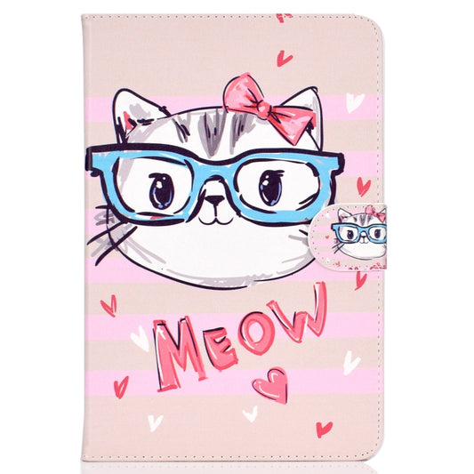 For 10 inch Universal Tablet PC Colored Drawing Pattern Horizontal Flip PU Leather Case with Holder & Card Slot(Glasses Cat) - 7 inch by buy2fix | Online Shopping UK | buy2fix