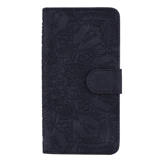 For iPhone 16 Pro Max Mandala Embossed Dual-Fold Calf Leather Phone Case(Black) by buy2fix
