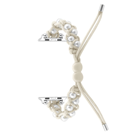 For Apple Watch Ultra 49mm Paracord Gypsophila Beads Drawstring Braided Watch Band(White) by buy2fix