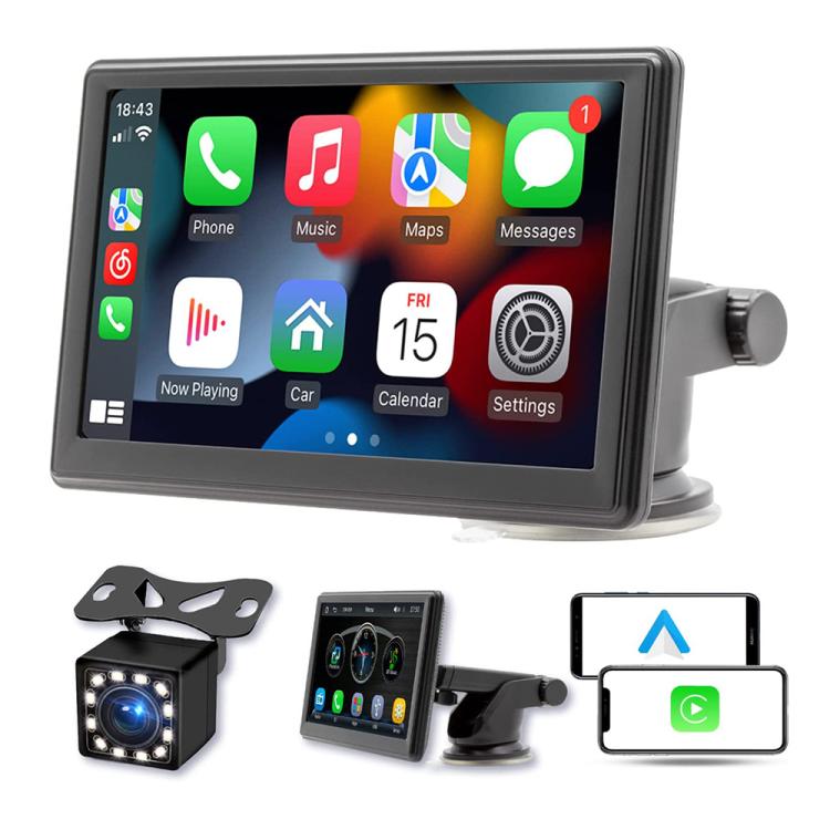 Car 7 inch IPS Portable Smart Screen Wireless Screen Projection Carplay Android Auto, with Reversing Camera(Black) - Car Monitor by buy2fix | Online Shopping UK | buy2fix