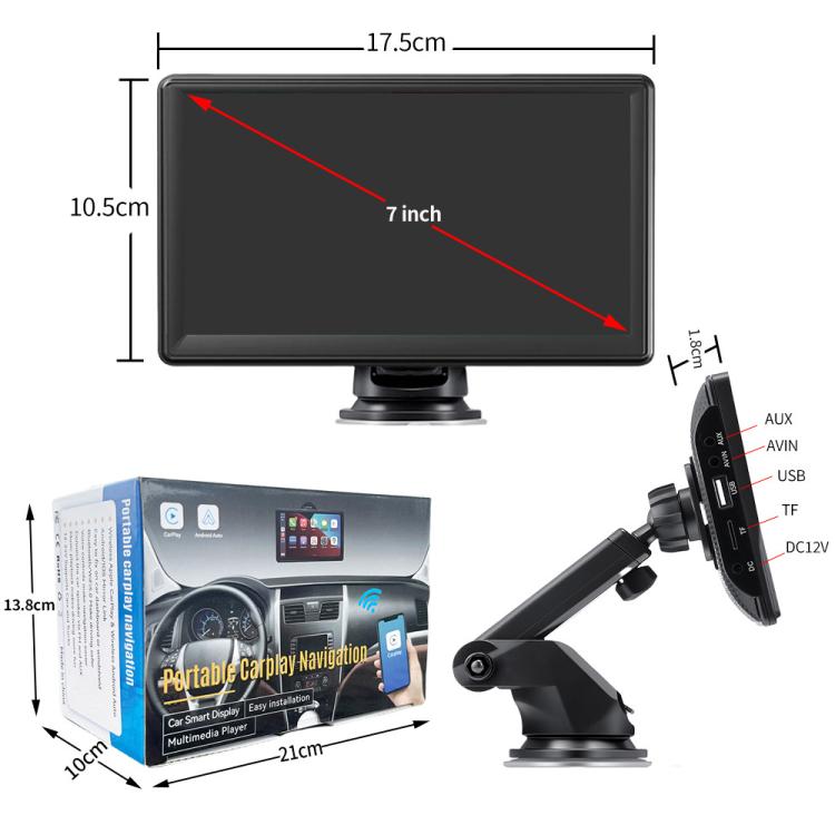 Car 7 inch IPS Portable Smart Screen Wireless Screen Projection Carplay Android Auto, with Reversing Camera(Black) - Car Monitor by buy2fix | Online Shopping UK | buy2fix