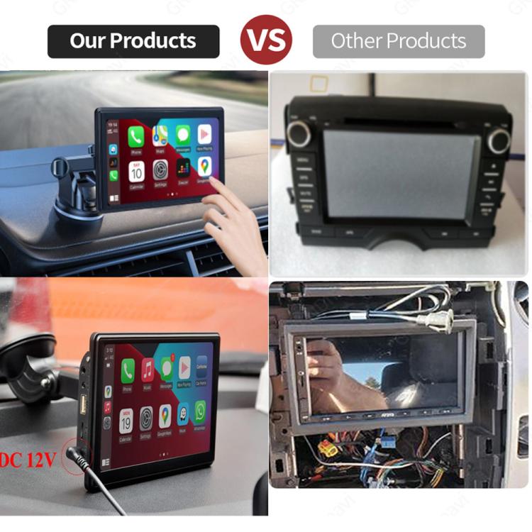 Car 7 inch IPS Portable Smart Screen Wireless Screen Projection Carplay Android Auto, with Reversing Camera(Black) - Car Monitor by buy2fix | Online Shopping UK | buy2fix