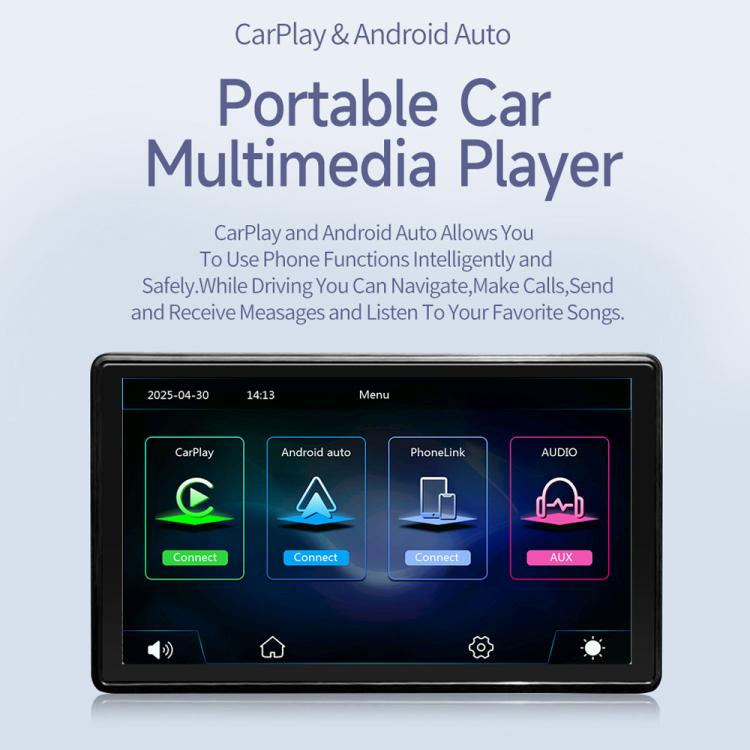 Car 7 inch IPS Portable Smart Screen Wireless Screen Projection Carplay Android Auto, with Reversing Camera(Black) - Car Monitor by buy2fix | Online Shopping UK | buy2fix