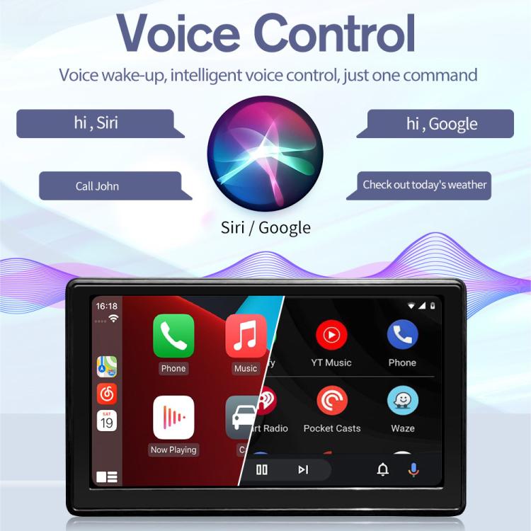 Car 7 inch IPS Portable Smart Screen Wireless Screen Projection Carplay Android Auto, with Reversing Camera(Black) - Car Monitor by buy2fix | Online Shopping UK | buy2fix