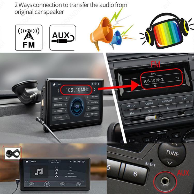 Car 7 inch IPS Portable Smart Screen Wireless Screen Projection Carplay Android Auto, with Reversing Camera(Black) - Car Monitor by buy2fix | Online Shopping UK | buy2fix