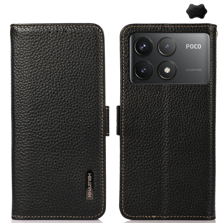 For Xiaomi Redmi K70 Pro KHAZNEH Side-Magnetic Litchi Genuine Leather RFID Phone Case(Black) - Xiaomi Cases by buy2fix | Online Shopping UK | buy2fix