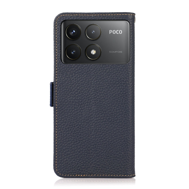 For Xiaomi Redmi K70 Pro KHAZNEH Side-Magnetic Litchi Genuine Leather RFID Phone Case(Blue) - Xiaomi Cases by buy2fix | Online Shopping UK | buy2fix