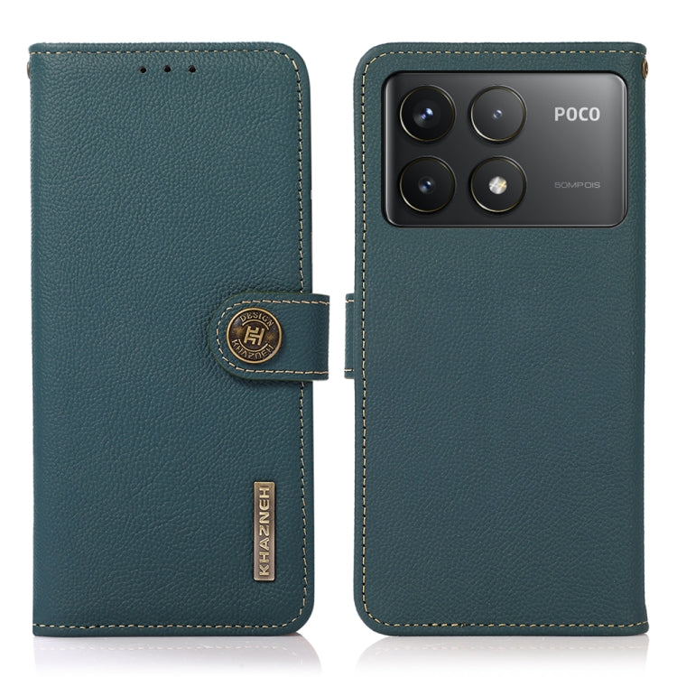 For Xiaomi Redmi K70 Pro KHAZNEH Custer Texture RFID Genuine Leather Phone Case(Green) - Xiaomi Cases by buy2fix | Online Shopping UK | buy2fix