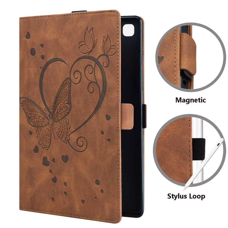 For Samsung Galaxy Tab A9 / A11 Love Butterfly Embossed Leather Tablet Case(Brown) by buy2fix