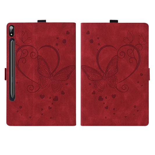 For Samsung Galaxy Tab S9 FE Love Butterfly Embossed Leather Tablet Case(Red) by buy2fix