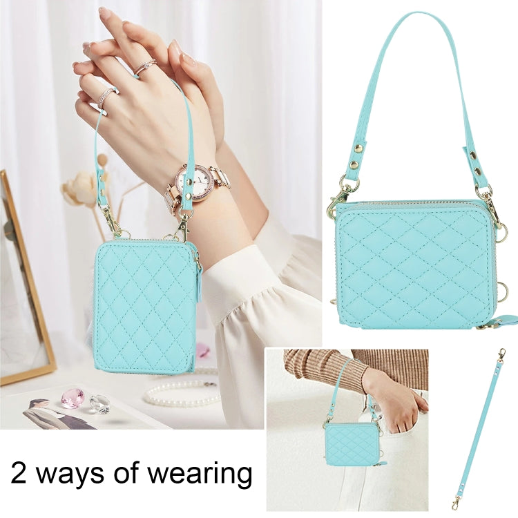 For Motorola Razr 40 Rhombic Texture Card Bag Phone Case with Dual Lanyard(Green) by buy2fix