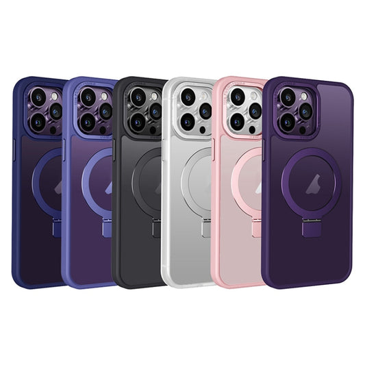 For iPhone 15 Skin Feel MagSafe Magnetic Holder Phone Case(Purple) by buy2fix